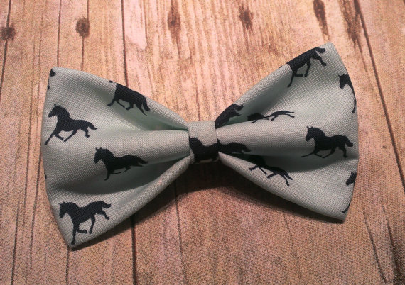 زفاف - Blue Horses Bow Tie, Hair Clip, Headband or Pet Bow Tie