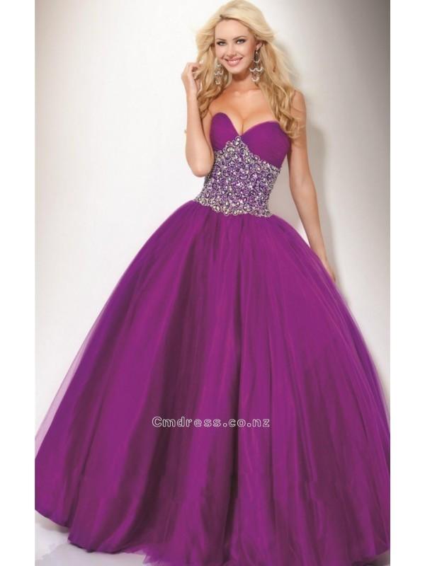 زفاف - Ball Gown Sweetheart Floor Length Tulle with Beading Prom DressesSKU: PD000114