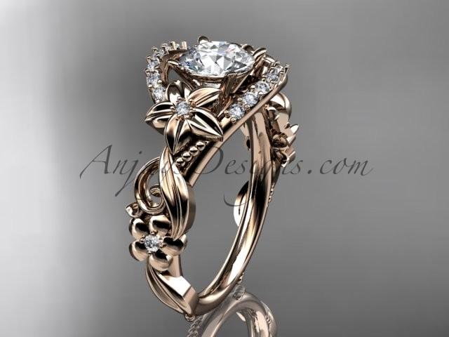 زفاف - 14k rose gold flower diamond unique engagement ring with a "Forever Brilliant" Moissanite center stone ADLR211