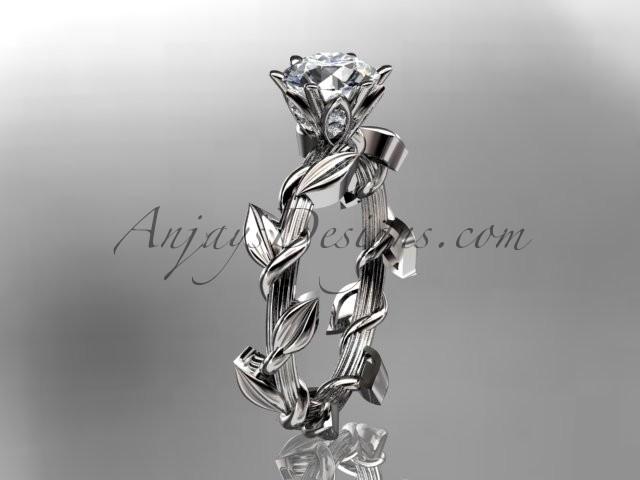 زفاف - Unique Platinum diamond floral wedding ring,engagement ring with a "Forever Brilliant" Moissanite center stone ADLR248