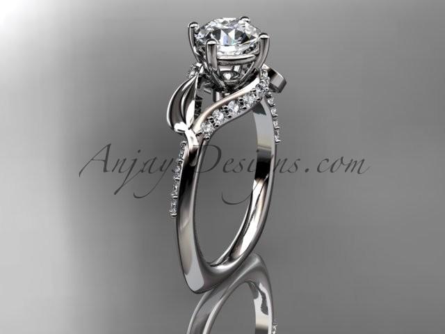 زفاف - Unique 14k white gold diamond leaf and vine wedding ring, engagement ring with a "Forever Brilliant" Moissanite center stone ADLR225
