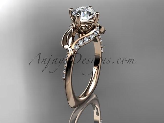 Wedding - Unique 14k rose gold diamond leaf and vine wedding ring, engagement ring with a "Forever Brilliant" Moissanite center stone ADLR225