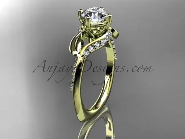 زفاف - Unique 14k yellow gold diamond leaf and vine wedding ring, engagement ring with a "Forever Brilliant" Moissanite center stone ADLR225