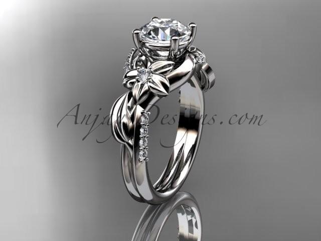 زفاف - Unique 14k white gold diamond flower, leaf and vine wedding ring, engagement ring with a "Forever Brilliant" Moissanite center stone ADLR224
