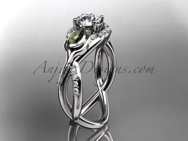 زفاف - Unique Platinum diamond tulip flower, leaf and vine engagement ring with a "Forever Brilliant" Moissanite center stone ADLR226