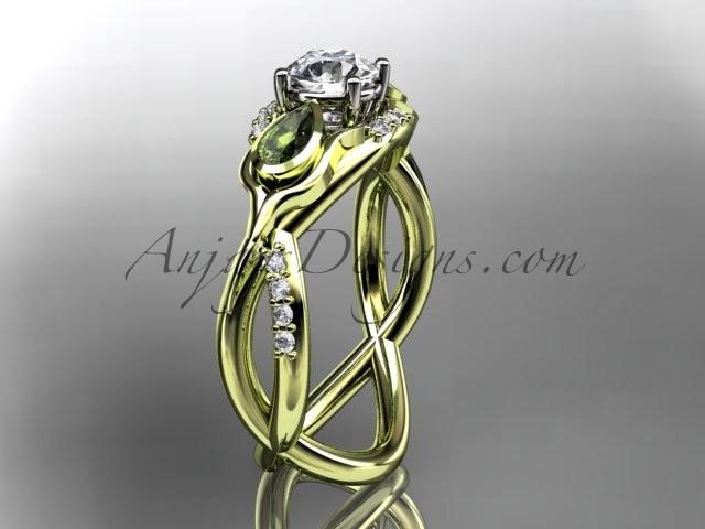 Свадьба - Unique 14kt yellow gold diamond tulip flower, leaf and vine engagement ring with a "Forever Brilliant" Moissanite center stone ADLR226
