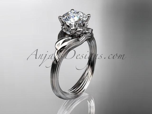 زفاف - 14kt white gold diamond flower, leaf and vine wedding ring, engagement ring with a "Forever Brilliant" Moissanite center stone ADLR240