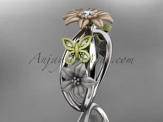 زفاف - 14kt tri color gold floral diamond unique engagement ring, wedding ring with a "Forever Brilliant" Moissanite center stone ADLR171