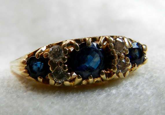 زفاف - Sapphire Engagement Ring, Three Stone Blue Sapphire Diamond Filigree Engagement Ring 14K Gold, 1.5 Ct Sapphire September Birthday