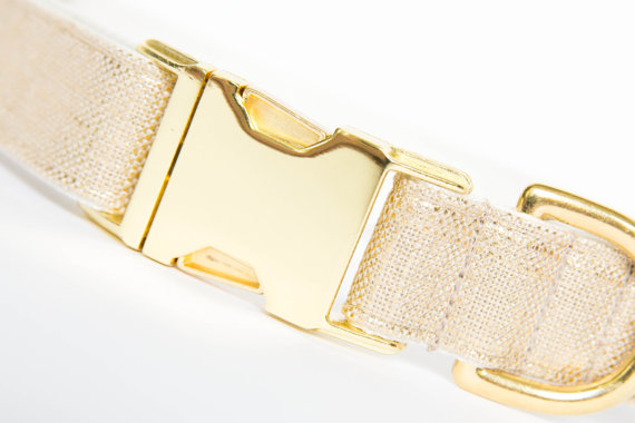 Wedding - Dog Collar in Metallic Gold Linen