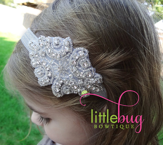 Mariage - Couture Rhinestones Applique Headband Photography Prop for Weddings, Christenings, Newborns, Girls, Babies, Toddlers