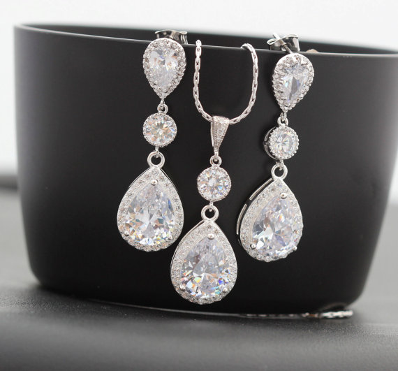 زفاف - zirconia wedding jewelry set , bridal jewelry set , bridesmaid jewelry set , wedding earring