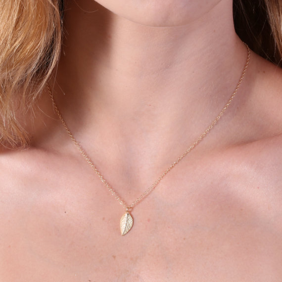 زفاف - gold necklace, gold leaf necklace, dainty necklace, simple gold necklace, everyday necklace, leaf jewelry - D40