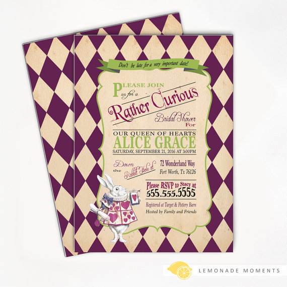 زفاف - Alice in Wonderland Bridal Shower Invitation / Mad Hatter Tea Party - Printable or Print - Purple Baby Shower