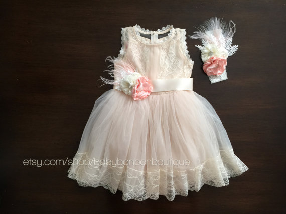 زفاف - baptism dress, christening dress, champagne baby girl dress, creme flower girl dress, christening gown, baby lace dress