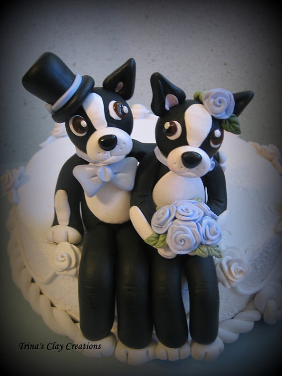 زفاف - Wedding Cake Topper, Custom Cake Topper, Dog, Boston Terrier Cake Topper, Polymer Clay, Keepsake