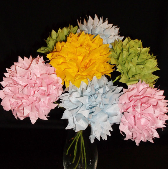 زفاف - 1.00 Each, 12  Long Stems Pastel Pom Bouquet, Wedding Bouquet, Paper Flowers, Paper Poms, Birthday Bouquet, Easter Flowers, Paper Flowers