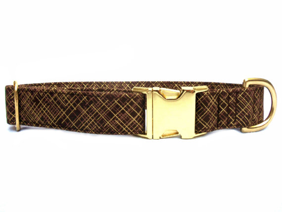زفاف - Dog Collar , BROWN METALLIC Gold, Handmade