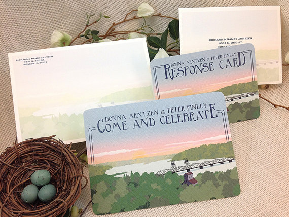 Hochzeit - 5x7 Invitaion // St. Croix River Stillwater Minnesota 5x7 Invite with RSVP notecard with Envelopes: Get Started Deposit