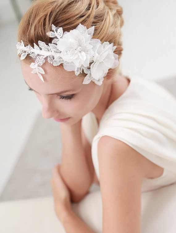 زفاف - Bridal flower headband, lace headband, wedding headband - style 203