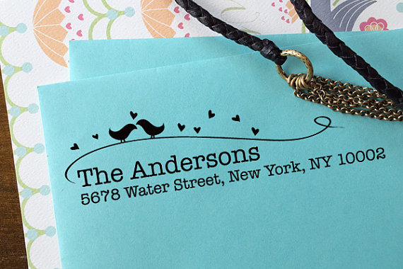 Wedding - custom ADDRESS STAMP with proof from USA, Eco Friendly Self-Inking stamp, rsvp address stamp, custom stamp, custom address stamp Love Birds1