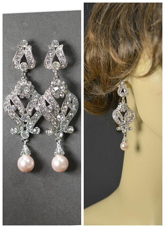 زفاف - Pearl Bridal Earrings Soft Pink Blush Pearl Earrings Cubic Zirconia Sterling Silver Post Wedding Jewelry Bridesmaid Gift Pastel Rose Jewelr