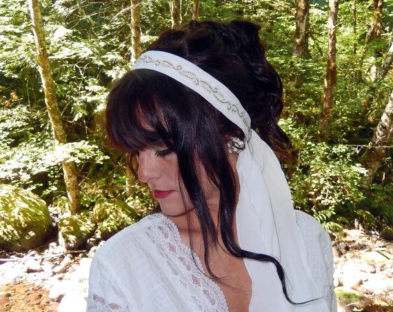 Hochzeit - Vintage Chic-Bohemian Art Deco Styled Crepe Handbeaded headwrap Hair Tie Headband-CRBoggs Designs Original OOAK