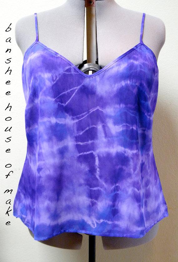 Hochzeit - Chemise/Camisole -Vintage Upcycled Shibori Dyed Women's 18W Lavender/Blue/Gray/Purple Art Clothing Lingerie Bridal Boho Evening Fantasy Wear