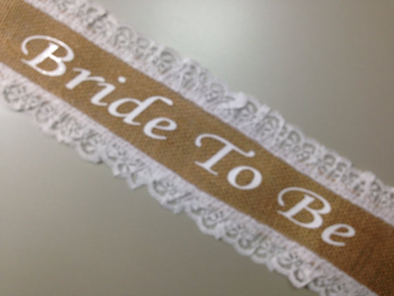 Hochzeit - Bachelorette Sash - Bridal Shower Sash - Burlap & Lace Sash