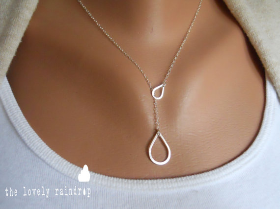 Hochzeit - NEW Sterling Silver Raindrop/Teardrop Lariat Necklace - Sterling Silver Jewelry - Gift For - Wedding Jewelry - Gift For - Rain Lariat