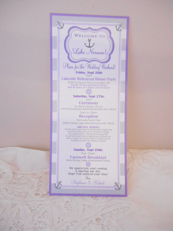 Wedding - Nautical Itinerary Cards for Beach Weddings -Chevron Wedding Itinerary Cards - Hotel Itinerary Cards - Your Colors - 10 cards