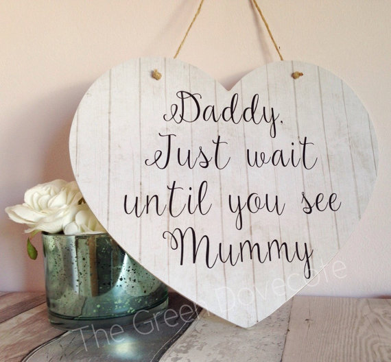 shabby vintage chic wedding sign daddy here comes mummy sign plaque 6x6