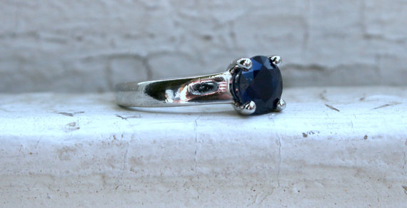 زفاف - Vintage Platinum Sapphire Solitaire Engagement Ring - 2.00ct