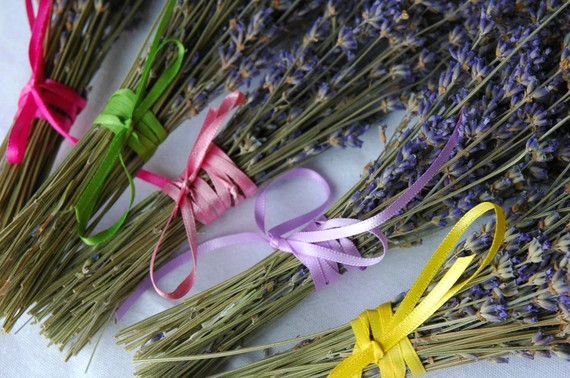 زفاف - 10  Dried Lavender Bouquets or Favors Wrapped in Pastel Ribbons