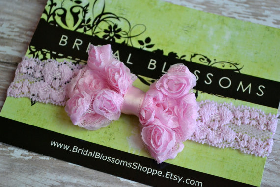 Mariage - Light Pink Baby Bow Lace Headband 