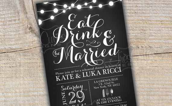 زفاف - Eat Drink and Be Married invites - Chalkboard - Black - Grey