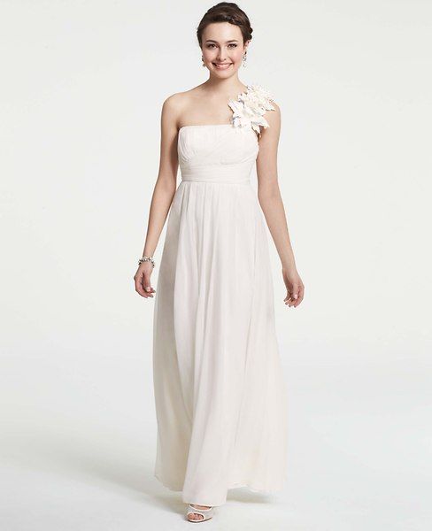 Hochzeit - Silk Floral One Shoulder Wedding Dress