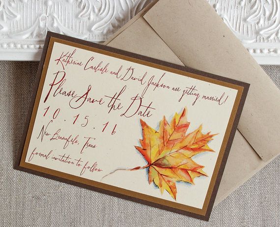 Wedding - Autumn Foliage Watercolor Save The Date Cards Rustic Wedding Fall Leaf