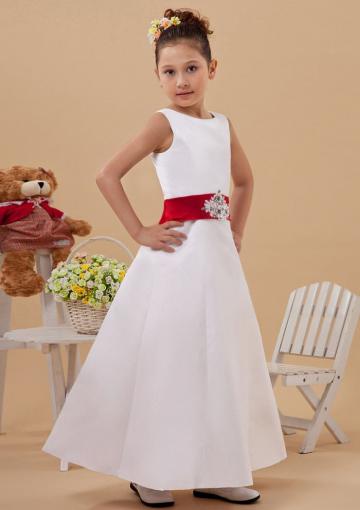 Hochzeit - Buy Australia White Scoop Neckline Beaded Appliques Buttans Floor Satin A-line Flower Girl Dresses 2410560 at AU$97.61 - Dress4Australia.com.au