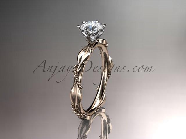 Wedding - 14k rose gold diamond vine and leaf wedding ring with a "Forever Brilliant" Moissanite center stone ADLR178