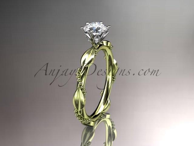 Wedding - 14k yellow gold diamond vine and leaf wedding ring with a "Forever Brilliant" Moissanite center stone ADLR178