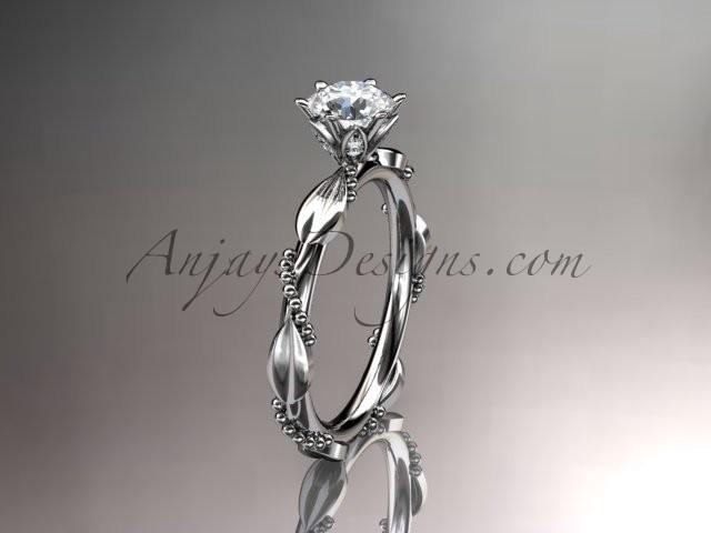 زفاف - Platinum diamond vine and leaf wedding ring with a "Forever Brilliant" Moissanite center stone ADLR178