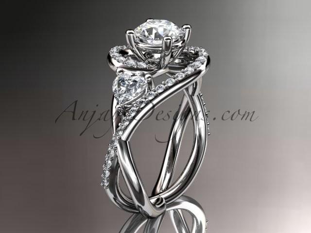Wedding - Unique platinum diamond engagement ring, wedding band with a "Forever Brilliant" Moissanite center stone ADLR320
