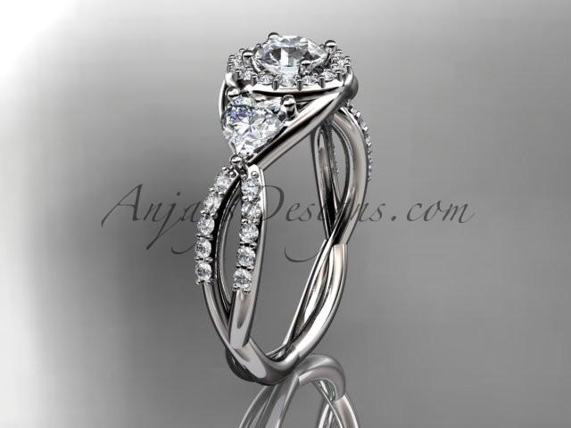 Wedding - 14kt white gold diamond engagement ring, wedding band with a "Forever Brilliant" Moissanite center stone ADLR321