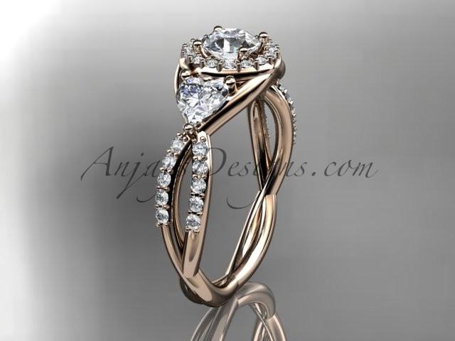 Wedding - 14kt rose gold diamond engagement ring, wedding band with a "Forever Brilliant" Moissanite center stone ADLR321