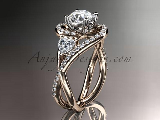 زفاف - Unique 14kt rose gold diamond engagement ring, wedding band with a "Forever Brilliant" Moissanite center stone ADLR320