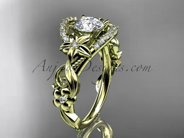 Wedding - 14k yellow gold flower diamond unique engagement ring with a "Forever Brilliant" Moissanite center stone ADLR211