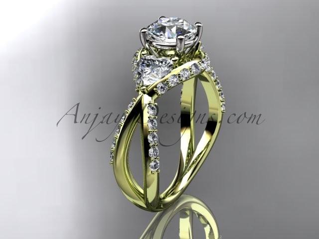 زفاف - Unique 14kt yellow gold diamond wedding ring, engagement ring with a "Forever Brilliant" Moissanite center stone ADLR318