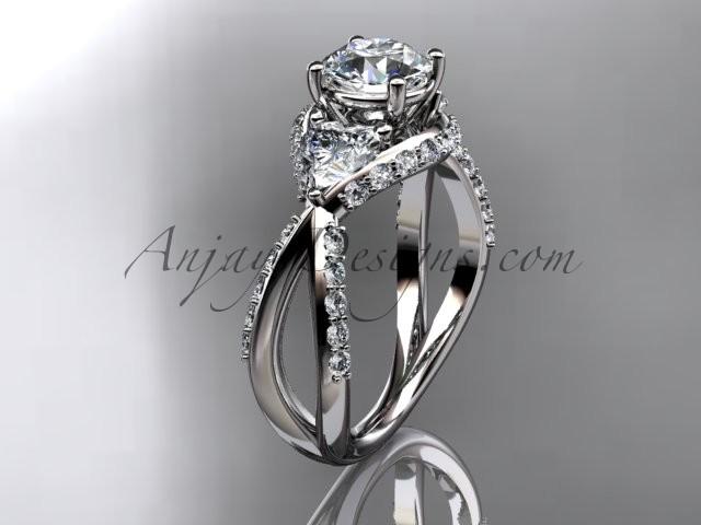 Hochzeit - Unique platinum diamond wedding ring, engagement ring with a "Forever Brilliant" Moissanite center stone ADLR318