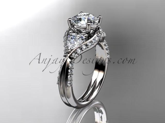 Hochzeit - Unique 14kt white gold diamond wedding ring, engagement ring with a "Forever Brilliant" Moissanite center stone ADLR319